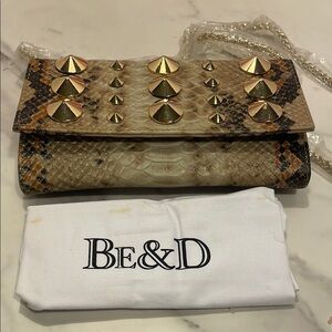 NWOT BE&D Gold-Studded Snake-Print Crossbody in Natural Brown